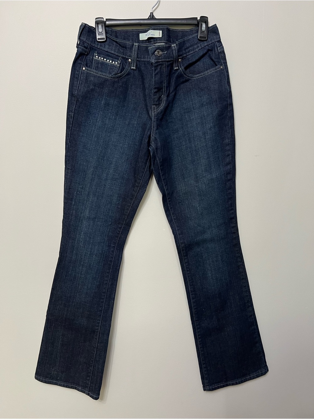 Levi's 515 Bootcut Jeans Dark Wash Rhinestone Studded Pocket 8L Tall Like New